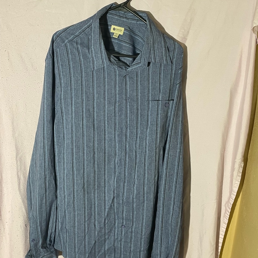 Haggar Men's Striped Gray Button Down Shirt